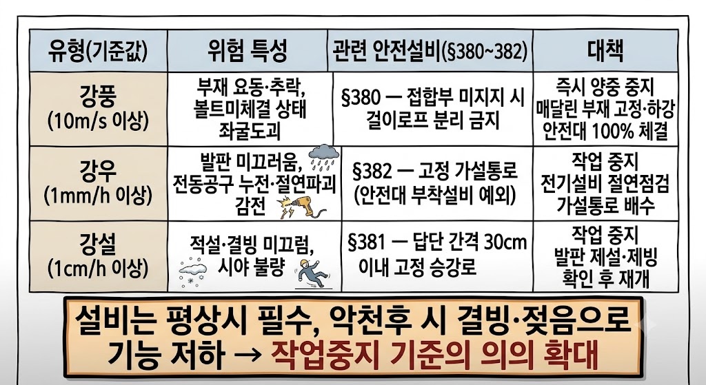 [그림 3] 악천후 3유형별 위험 특성·대책 비교